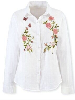 @ Signals Soft Cotton Gauze Front Button Up Long Sleeve Blouse